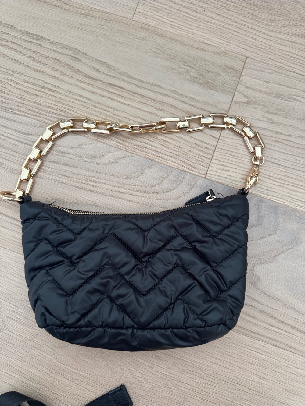 Black Quilted Shoulder Bag with Gold Chain